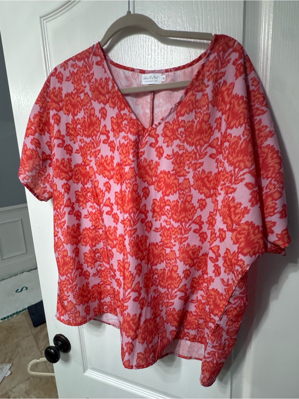 Lightweight Pink & Red Floral V-Neck Women's Top